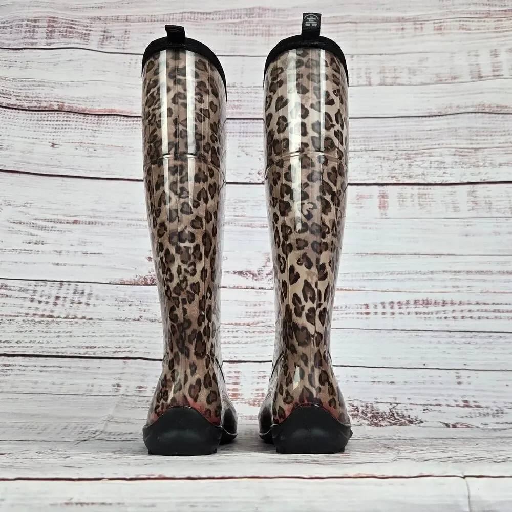 Kamik Rain Boots Size 6 Cheetah Leopard Print Waterproof Outdoor Nature Earthy